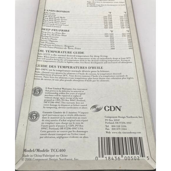 CDN Candy and Deep Fryer Ruler Style Thermometer TCG 400 NIP - Picture 5 of 6